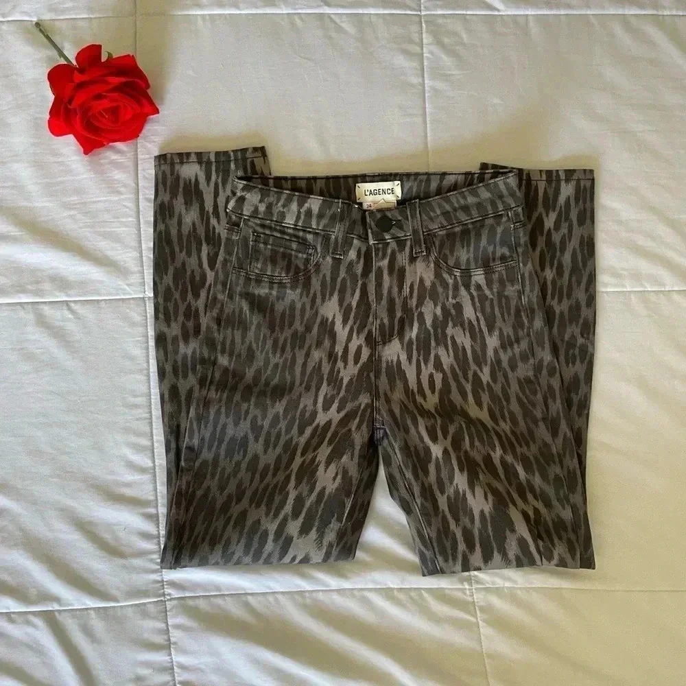 L’AGENCE leopard skinny denim